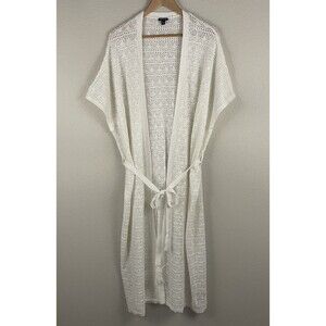 Torrid Womens Plus 1/2 White Duster Crochet Cardigan Tie Waist Pointelle Beachy